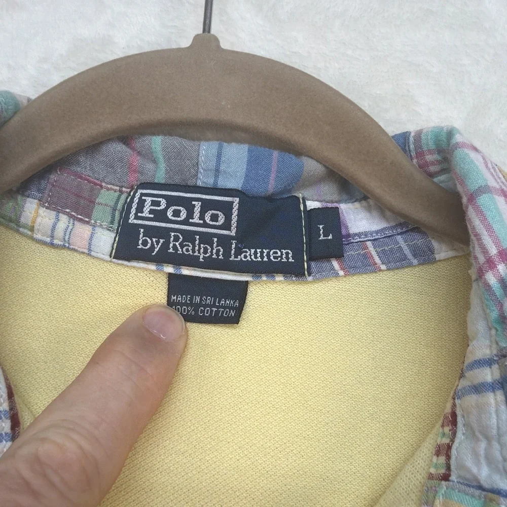 Polo Ralph Lauren Polo‎ Shirt Mens Large Yellow Madras Collar Preppy